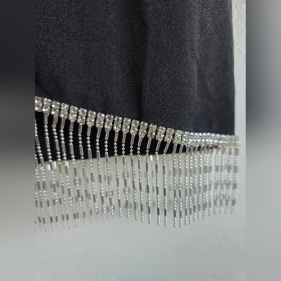 Ieena- Mac Duggal, Asymmetrical Beaded Fringe Hem Mini Dress,Black, Size 4, $348 - Picture 8 of 13